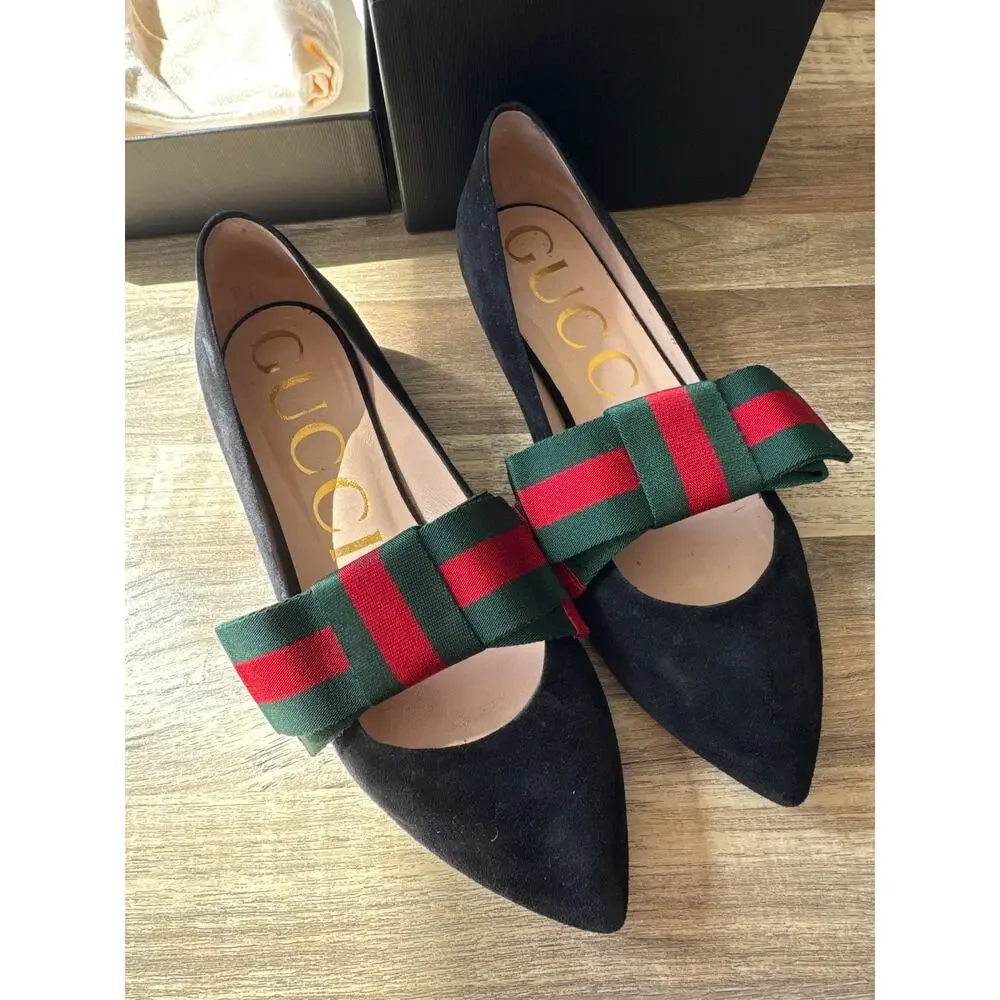 Gucci Sylvie Suede Bow Ballet Flats size 37 - Picture 4 of 9